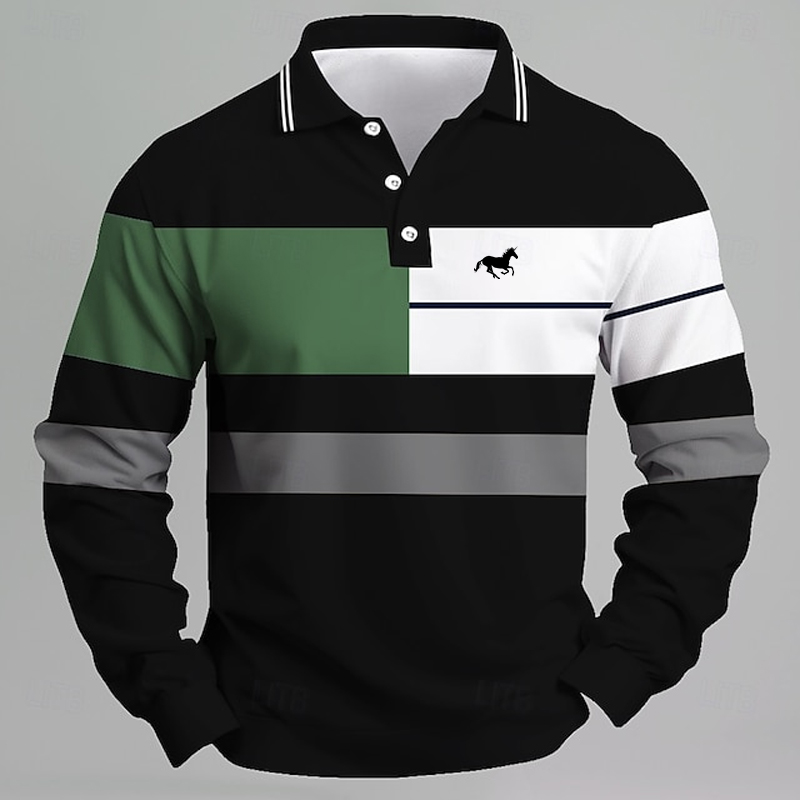 Golf Equipment Rental - Men's Striped Printed Unicorn Logo Polo